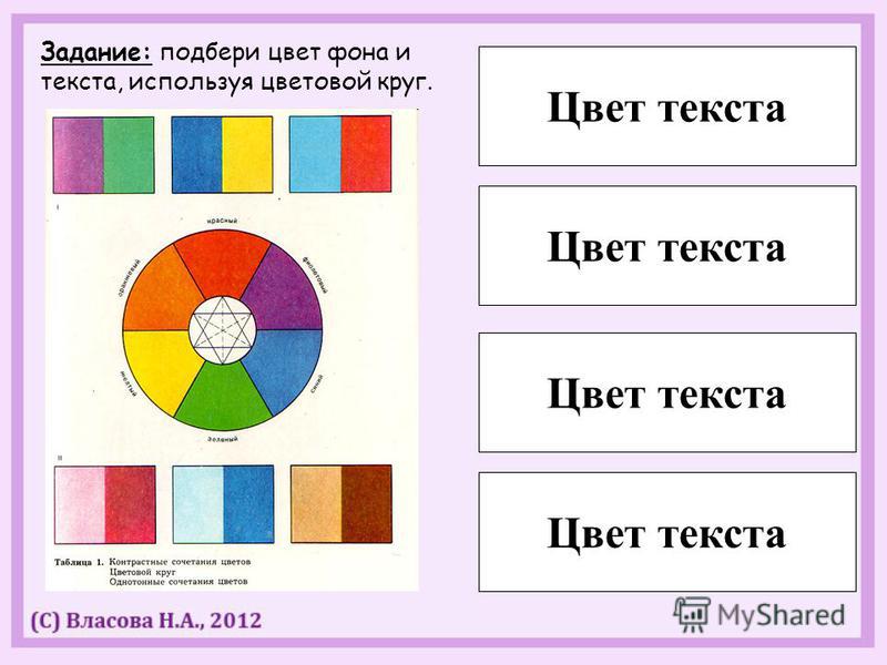 Сочетание цветов текста и фона