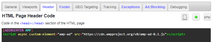 amp header code