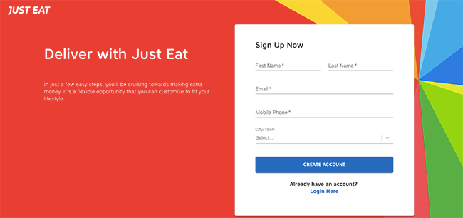 Just Eat Driver Lead Capture Page