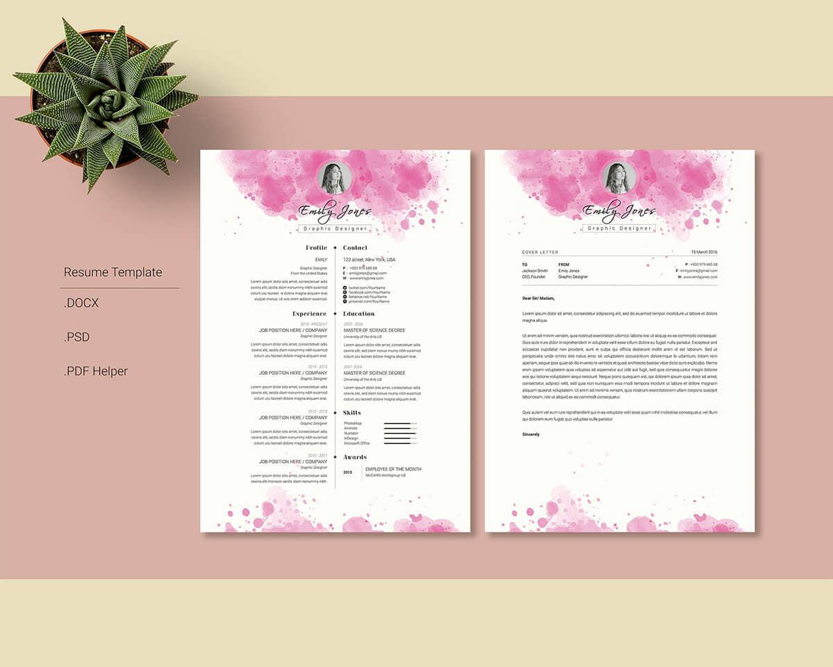 creative resume layouts with pink splotches