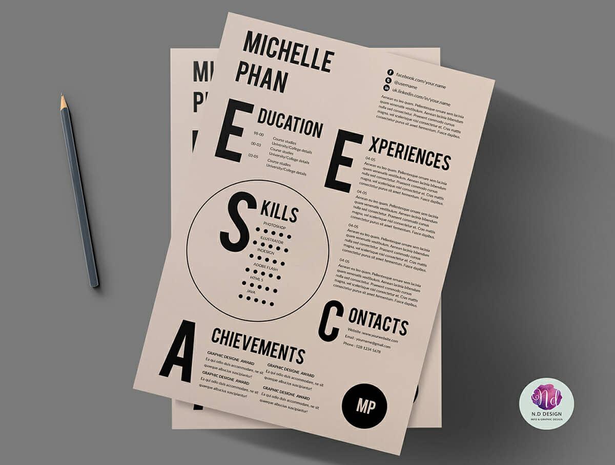 bold and creative resume with spaced out sections