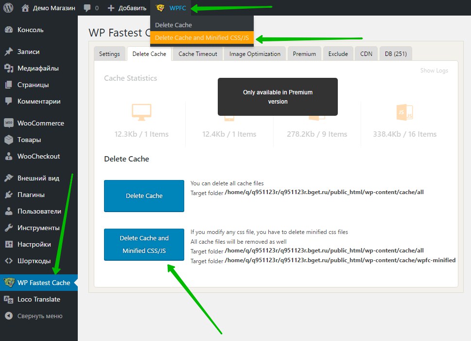 Delete Cache and Minified CSS/JS