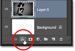 Clicking the Layer Styles icon in the Layers panel. Image © 2016 Photoshop Essentials.com