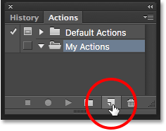 Clicking the New Action icon in the Actions panel. Image © 2016 Photoshop Essentials.com