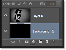 The Layers panel after playing the action with the Background color set to black. Image © 2016 Photoshop Essentials.com