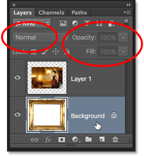 The Blend Mode, Opacity and Fill options are unavailable with the Background layer. 