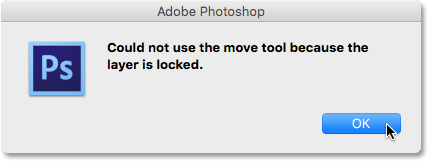 Could not use the move tool because the layer is locked. 