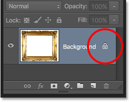 The lock icon on the Background layer in the Layers panel in Photoshop. Image © 2016 Photoshop Essentials.com