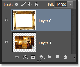 Layer 0 has been moved above Layer 1 in the Layers panel. Image © 2016 Photoshop Essentials.com