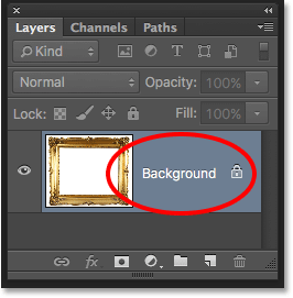 The Background layer in the Layers panel in Photoshop. Image © 2016 Photoshop Essentials.com