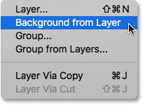 Selecting the New Background from Layer command. Image © 2016 Photoshop Essentials.com
