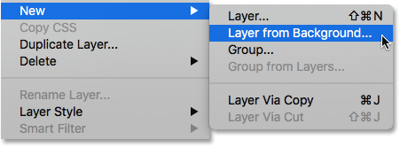 The New Layer From Background command in Photoshop. Image © 2016 Photoshop Essentials.com