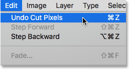 Choosing Undo Cut Pixels from under the Edit menu. 