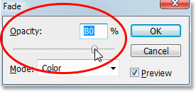 Lowering the Opacity value to 80%. Image © 2008 Photoshop Essentials.com