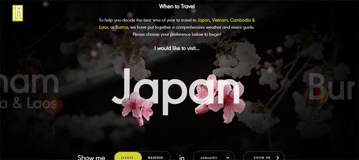 When-To-Travel-Weather Horizontal scrolling website examples to use as inspiration
