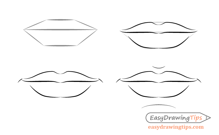 Male lips front view drawing step by step