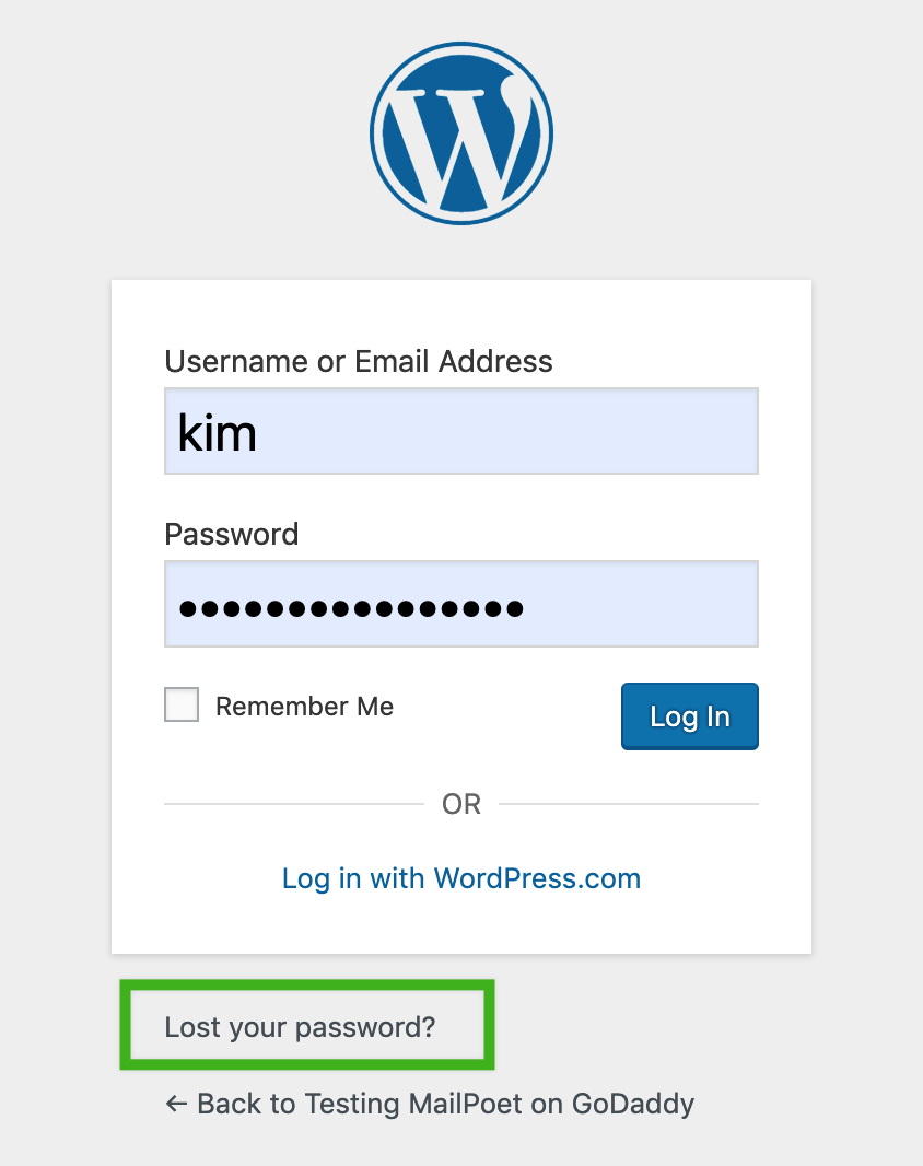 Lost password form for WordPress