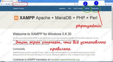 XAMPP локальный сервер панель админа